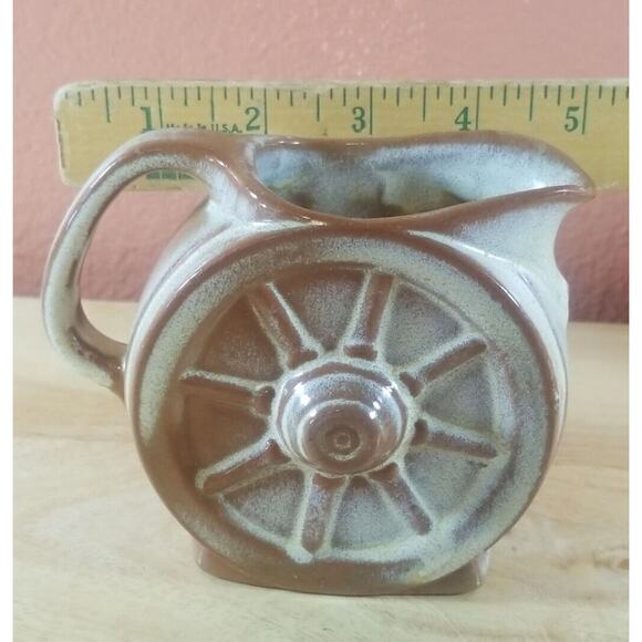 Frankoma Wagon Wheel Pitcher - Vintage Small 4"x5"x2" - Brown/Tan/Gold - Picture 12 of 13